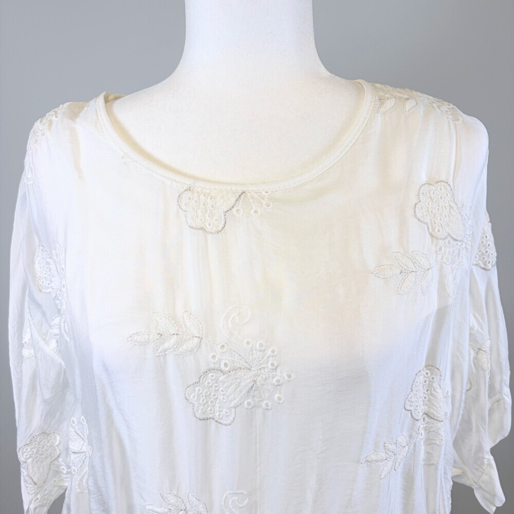 Silk Blouse Italy Embroidered Florals Fairy Core Casual Luxury White Size Small - Picture 13 of 15